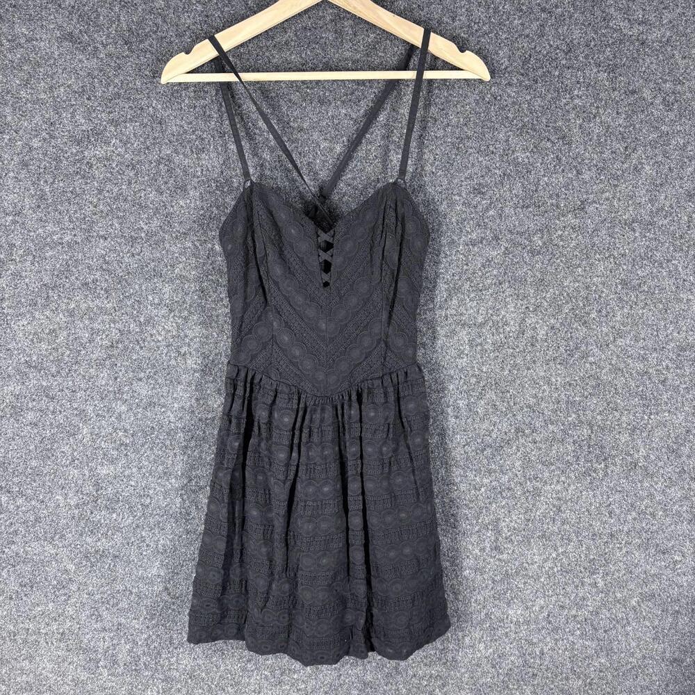 Guess Dress Women 6 Black Geometric Crochet Sheath Midi V-Neck Sleeveless Cotton